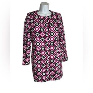 Laundry By Shelli Segal Jacket Blazer Size 6 Pink & Black Geometric Overcoat 🖤🩷